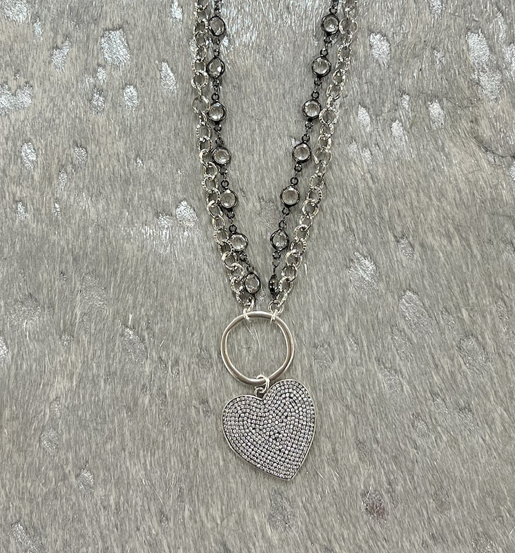 LN.156 - Hematite Chain Necklace with CZ Heart