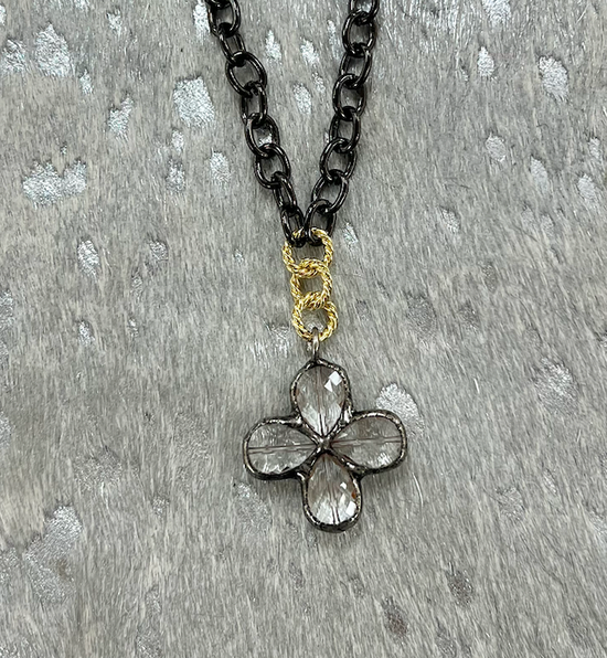 LN.169 - Hematite & Gold with Soldered Cross