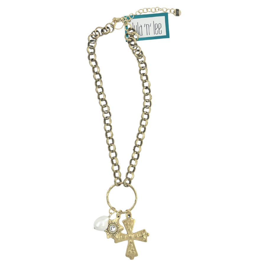 Necklace | Pearl, Cross, & Crystal Necklace