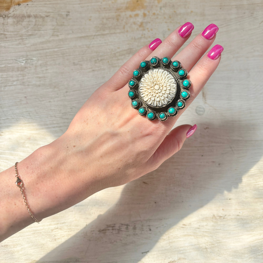 Turquoise & Bone Ring