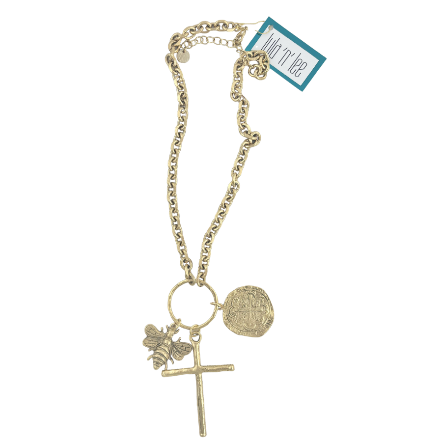 Necklace | Bee & Cross Charm Necklace