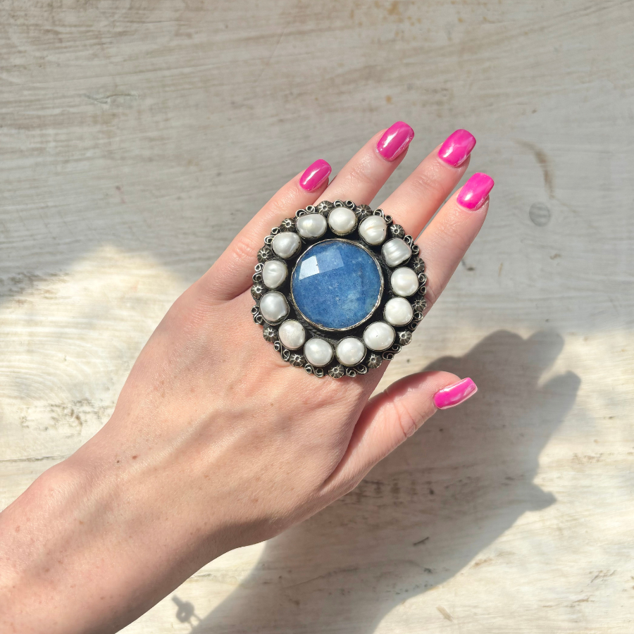 Blue Lapis & Freshwater Pearl Ring