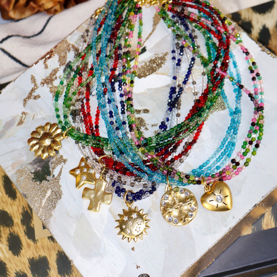 Mosaic Magic | Blue Crystal & Cross Necklace #432
