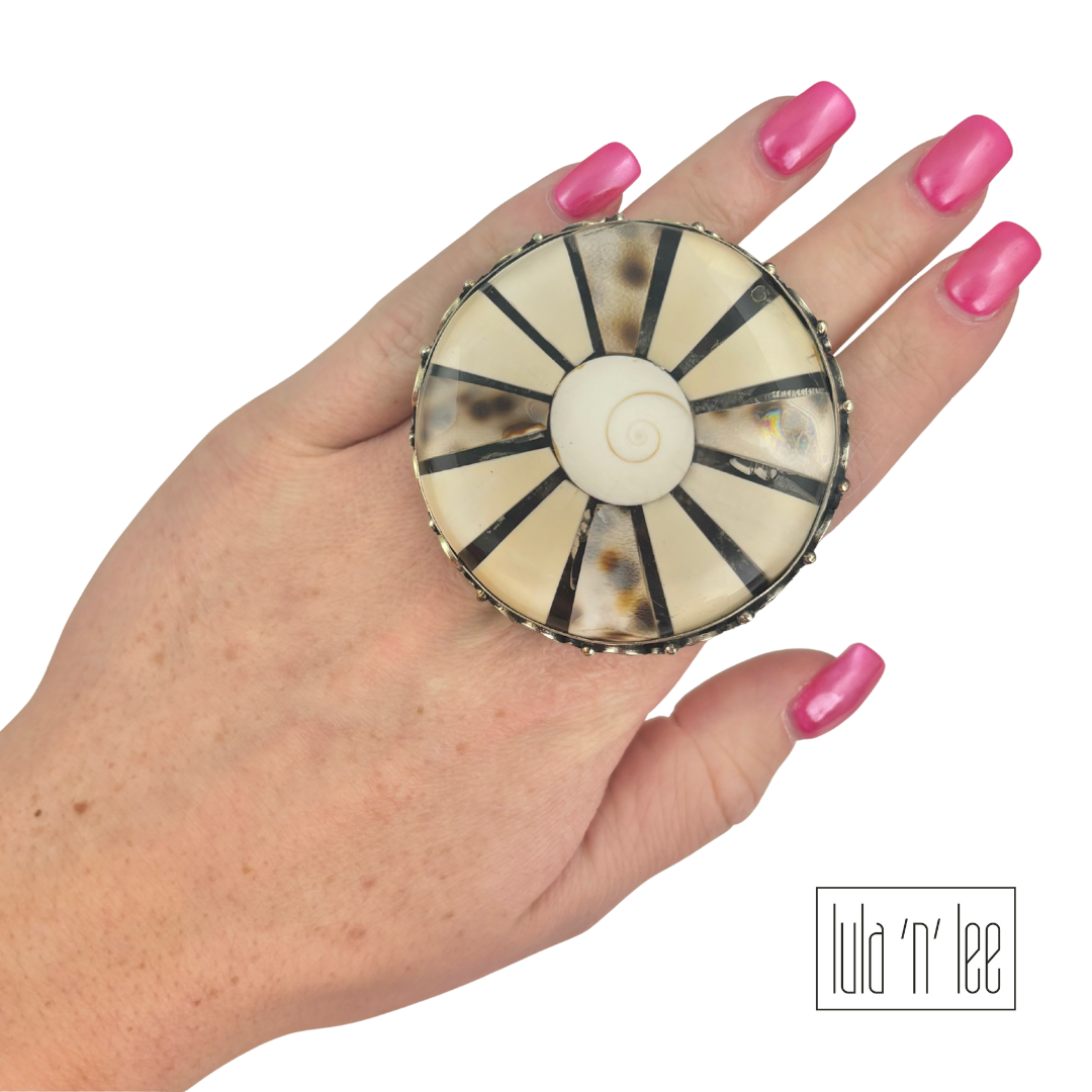 Sea Inspired Painted Glossed Bone Adjustable Ring