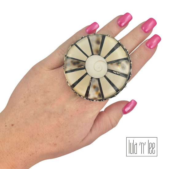 Sea Inspired Painted Glossed Bone Adjustable Ring