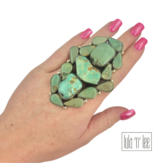 Green Turquoise Chunk Adjustable Ring