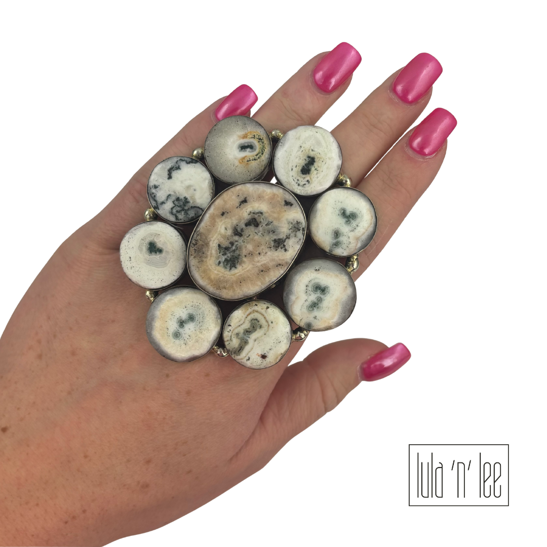 Black & White Agate Chunk Adjustable Ring