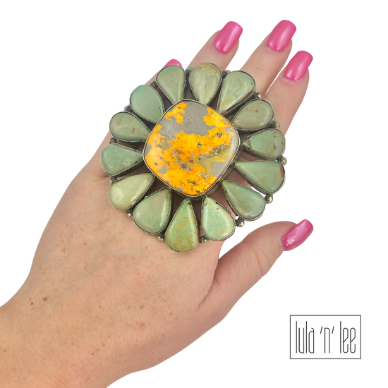 Turquoise & Bumblebee Jasper Adjustable Ring