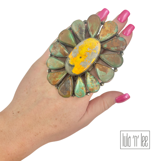 Turquoise Chunk & Bumblebee Jasper Adjustable Ring