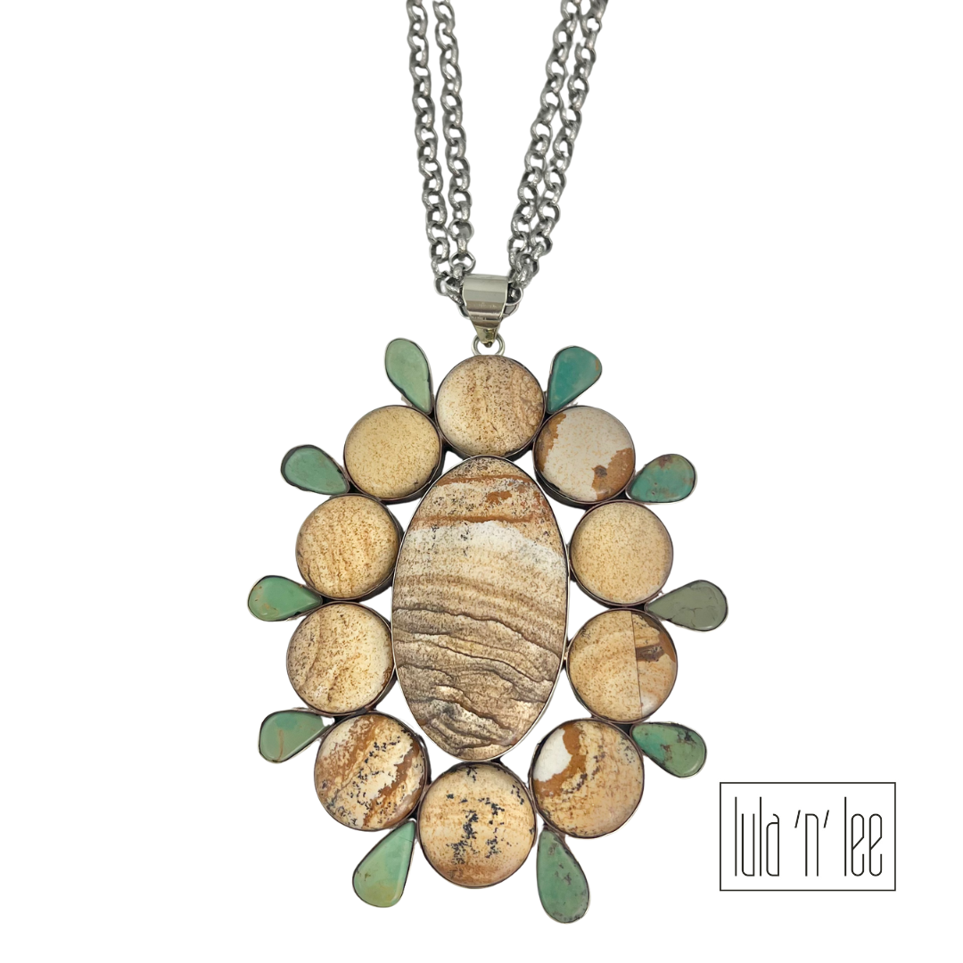 Turquoise Chunk & Picture Jasper Necklace