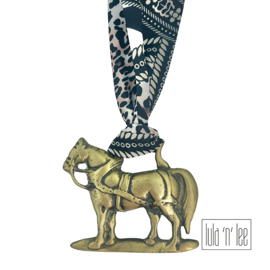 Vintage Horse Medallion & Black and White Twilly