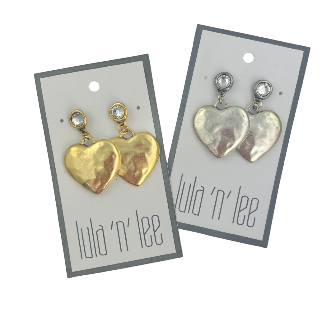 Gold Swarovski Crystal and Heart Earring