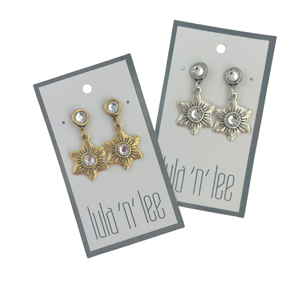 Gold Swarovski Crystal and Starbusrt Earring