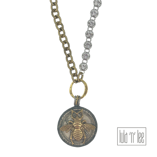 Hammered Vintage Bee Necklace
