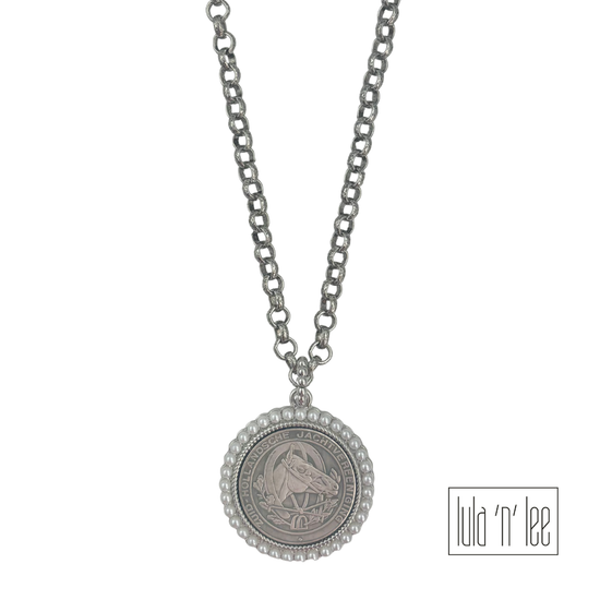 Silver Horse and Pearl Coin Necklace