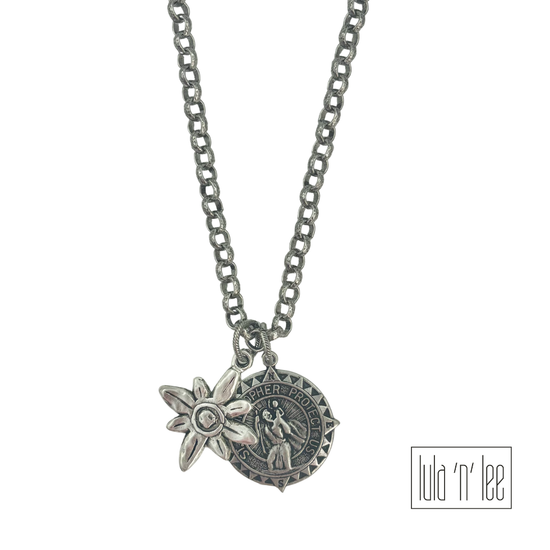 St. Christopher and Flower Necklace