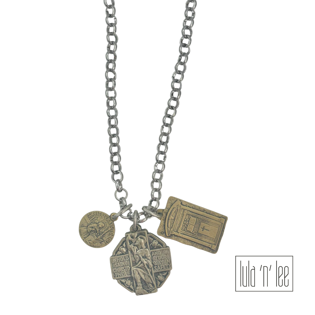 White Bronze Charm Necklace