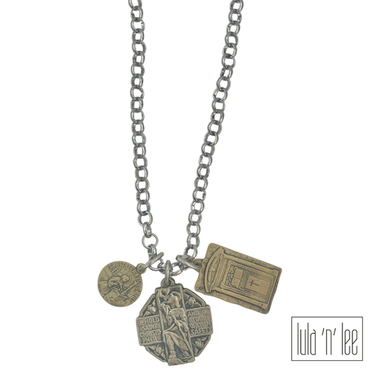 White Bronze Charm Necklace