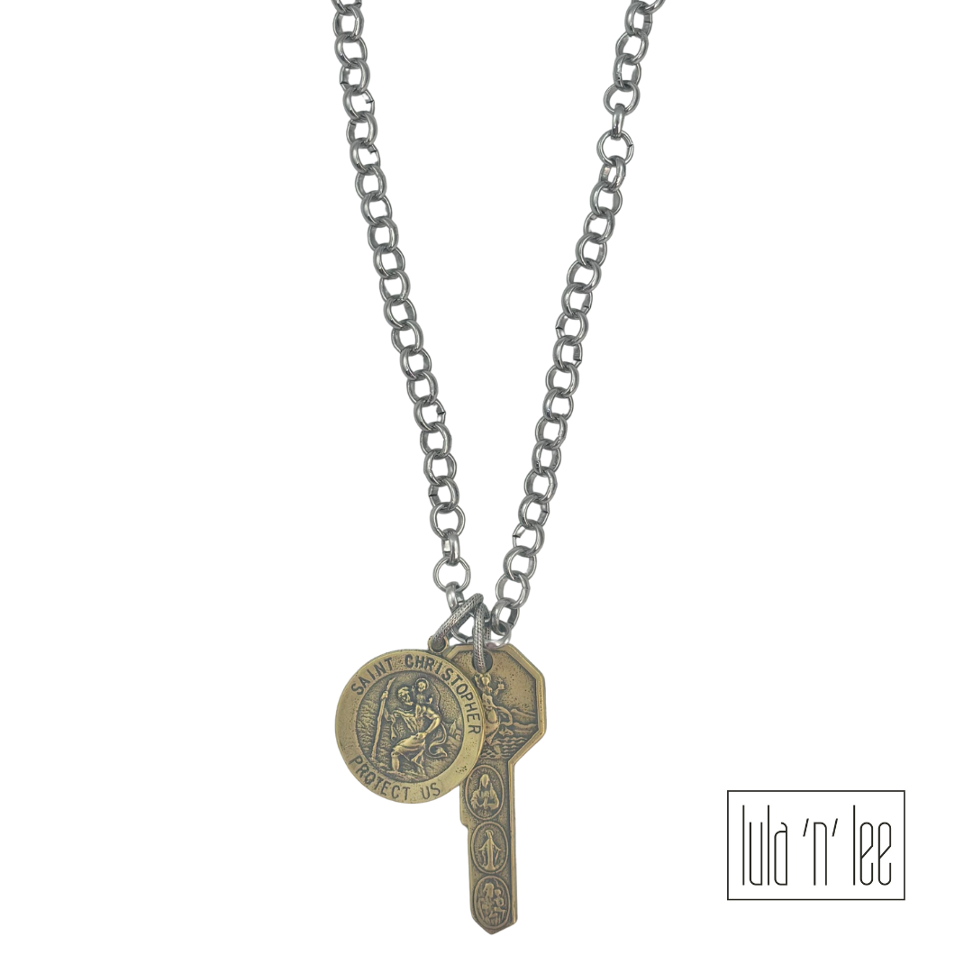 Key & Saint Christopher Necklace