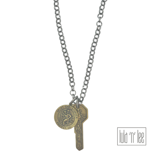 Key & Saint Christopher Necklace