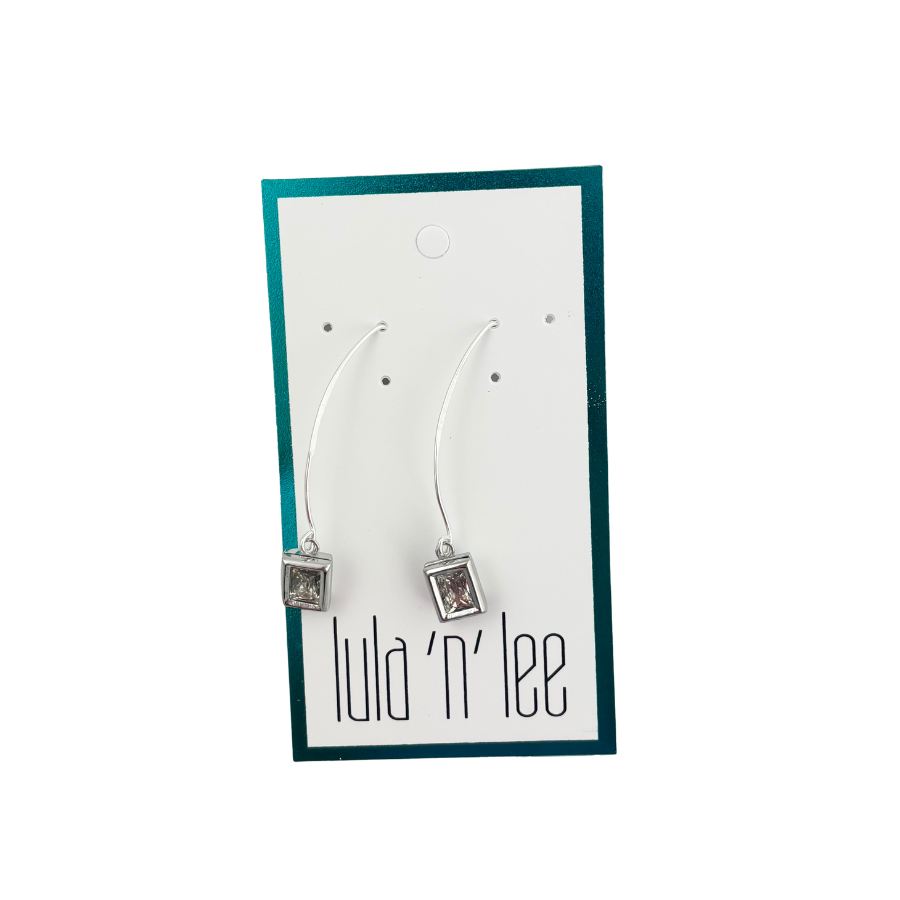 JE168 - Silver Plated Rectangle Shaped Crystal Earring