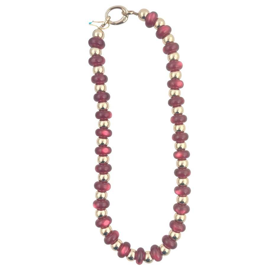 Sunny Days | Raspberry Red & Gold Beaded Necklace