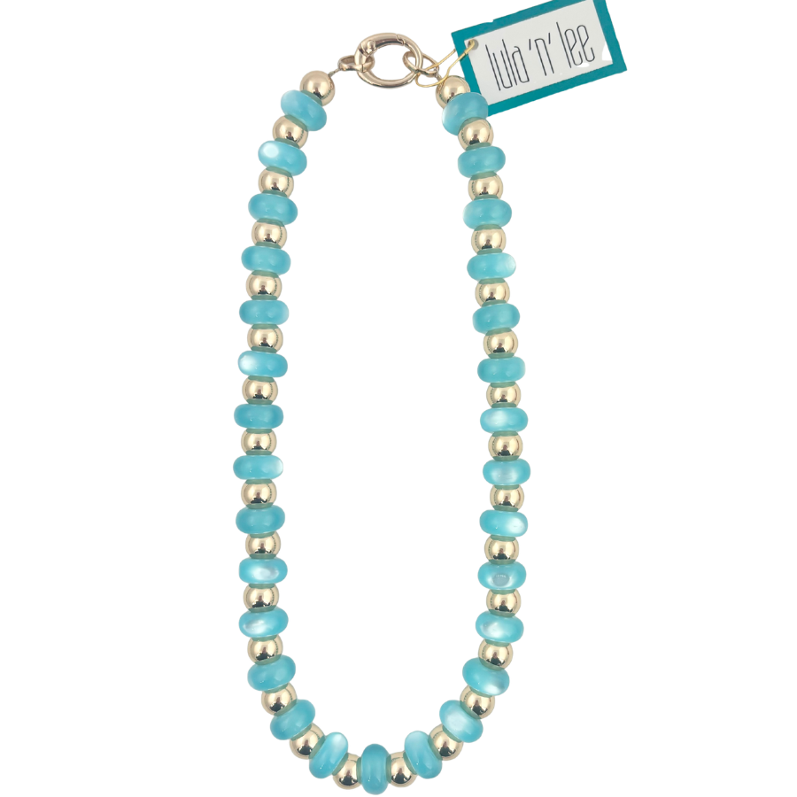 Sunny Days | Aqua Blue & Gold Beaded Necklace