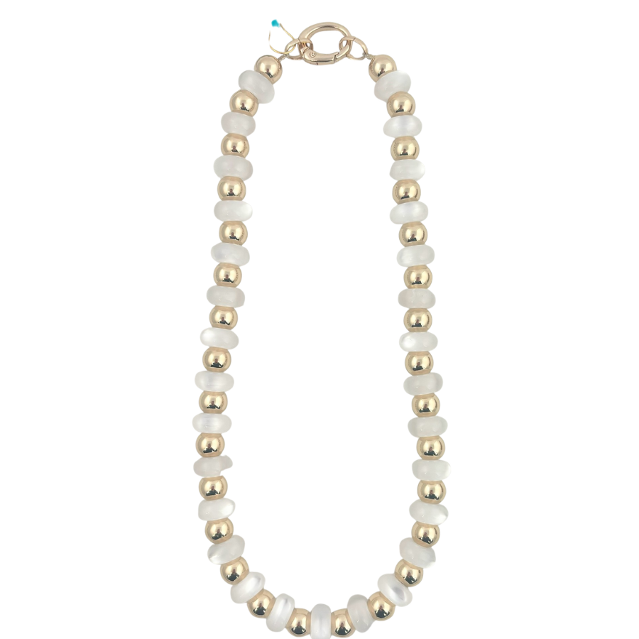 Sunny Days | Iridescent White & Gold Beaded Necklace