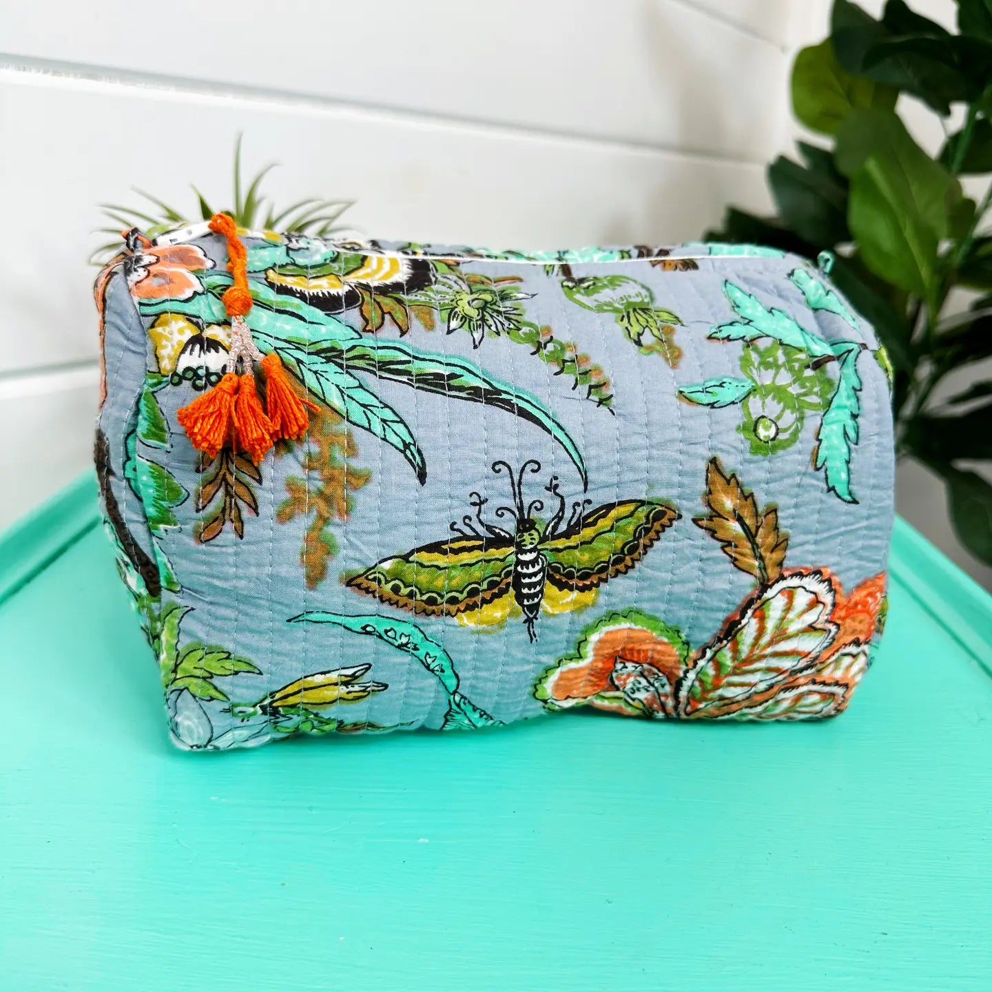 Botanical Print Quilted Cosmetic Bag