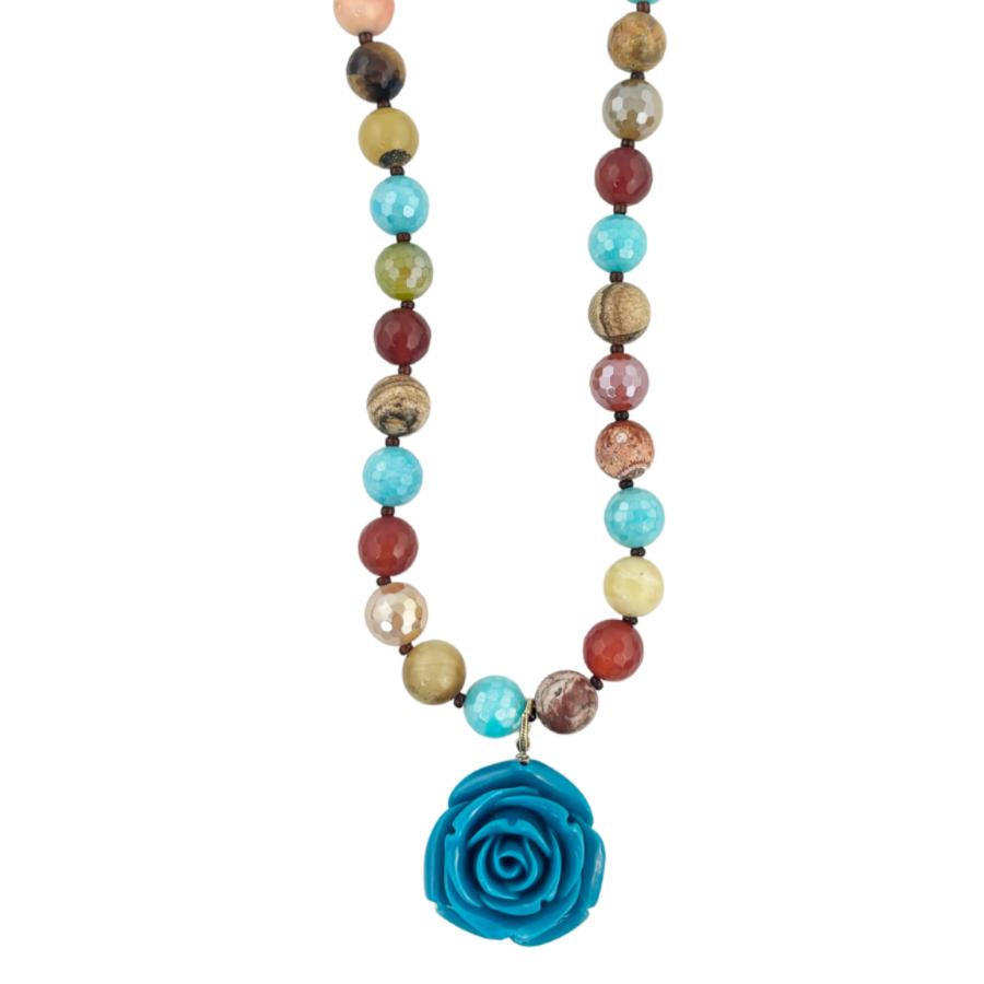 Mosaic Magic | Earth Gemstone & Turquoise Rose Necklace #38