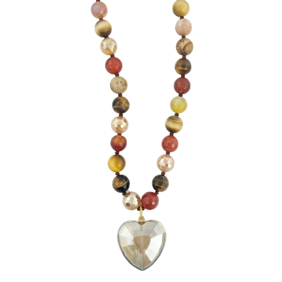 Mosaic Magic | Earth Gemstone & Crystal Heart Necklace #41