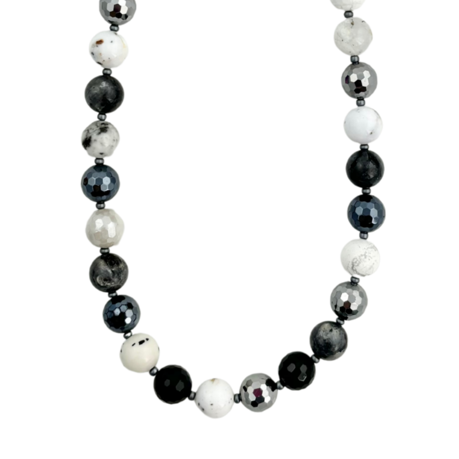 Mosaic Magic | Black Toned Gemstone Beaded Necklace #423