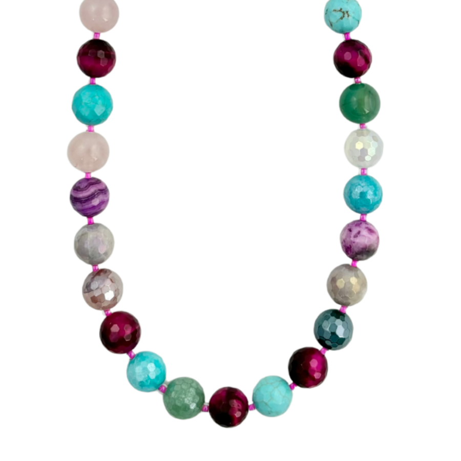 Mosaic Magic | Pink Toned Gemstone Beaded Necklace #425