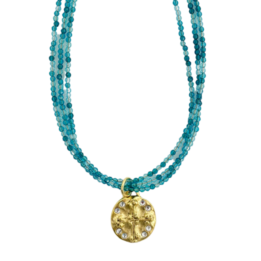 Mosaic Magic | Blue Crystal & Cross Necklace #432