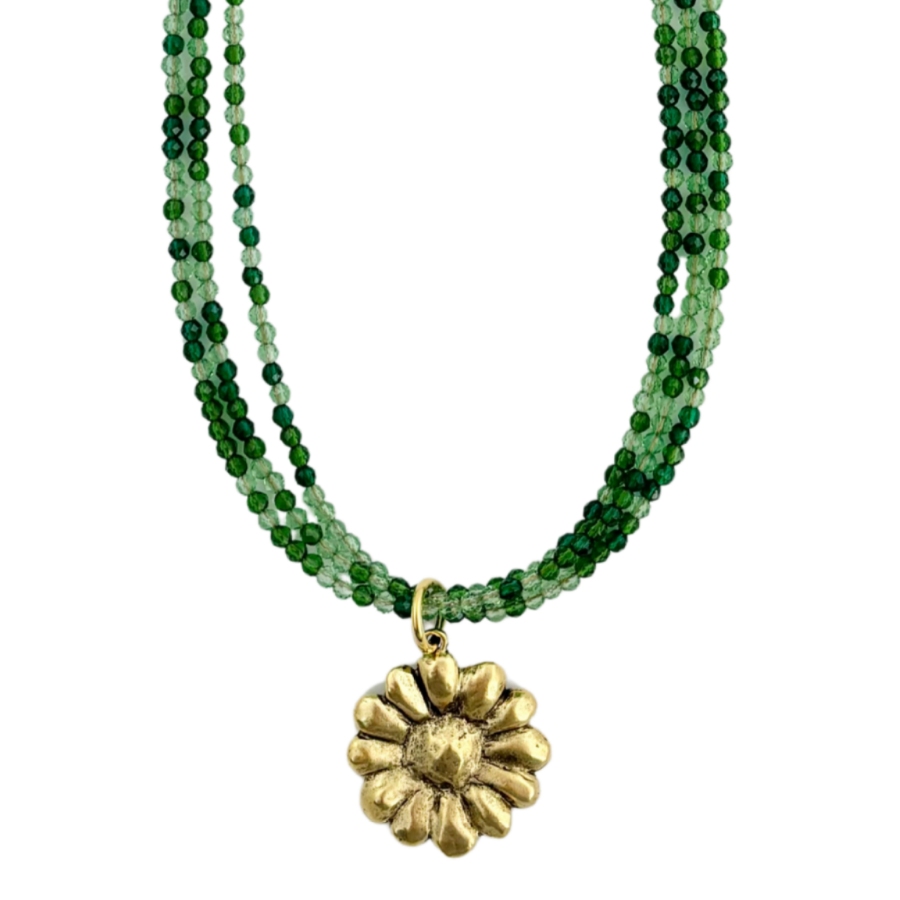 Mosaic Magic | Green Crystal & Flower Necklace #433