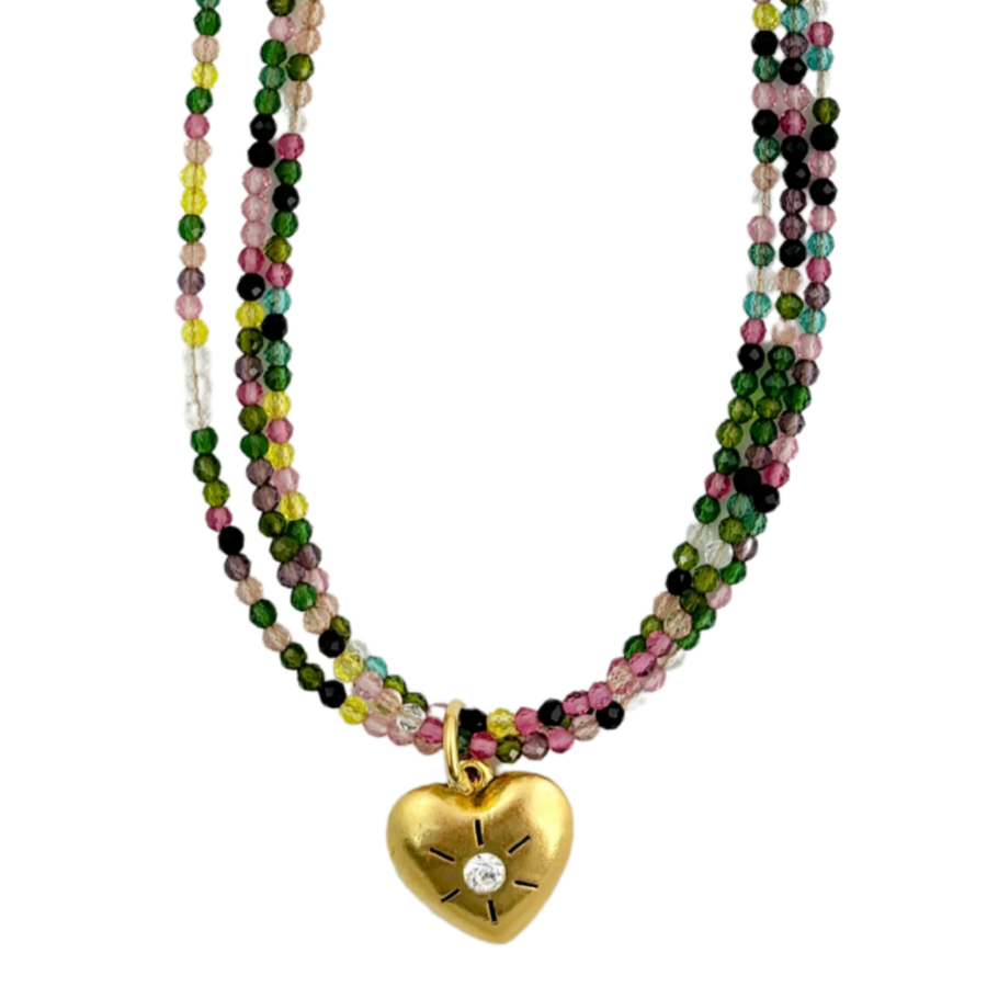 Mosaic Magic | Multi Crystal & Heart Necklace #434