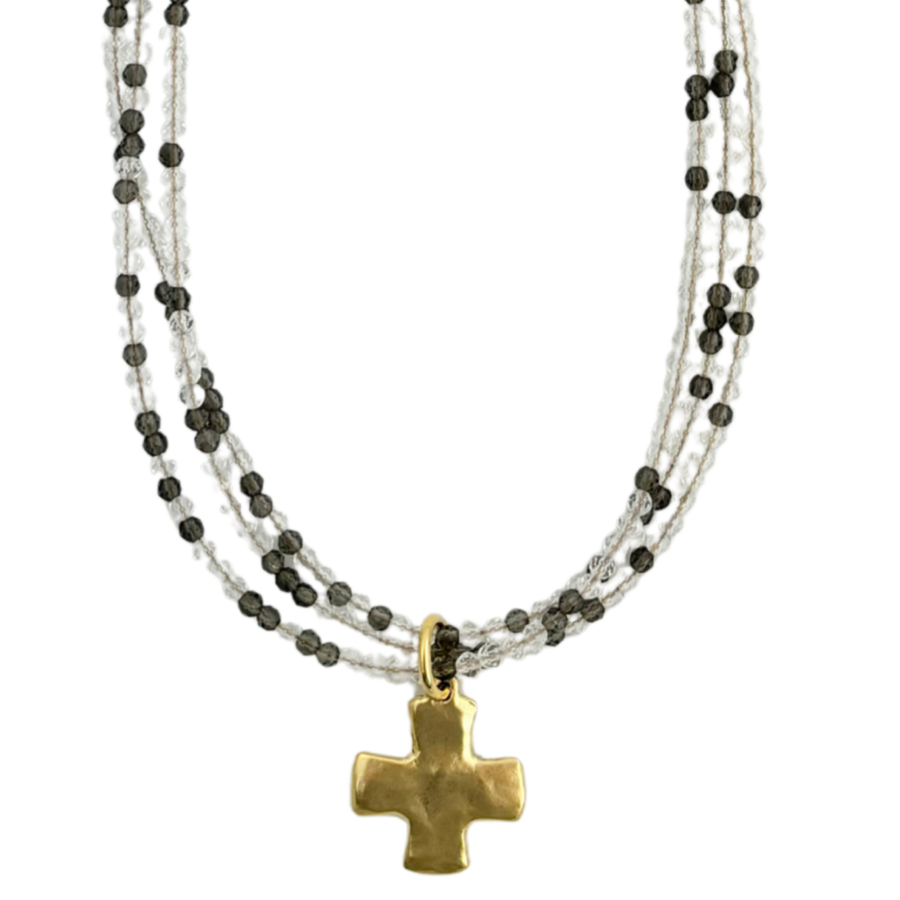 Mosaic Magic | Gray Crystal & Cross Necklace #435