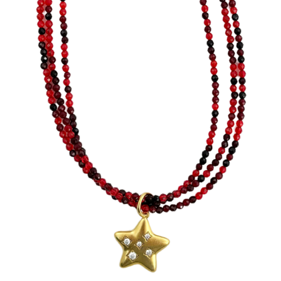 Mosaic Magic | Red Crystal & Star Necklace #436