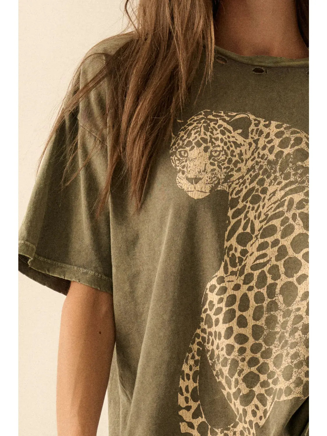 Forest Green Cheetah Oversized Mineral-Wash Graphic Tee