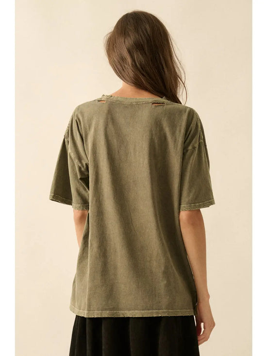 Forest Green Cheetah Oversized Mineral-Wash Graphic Tee