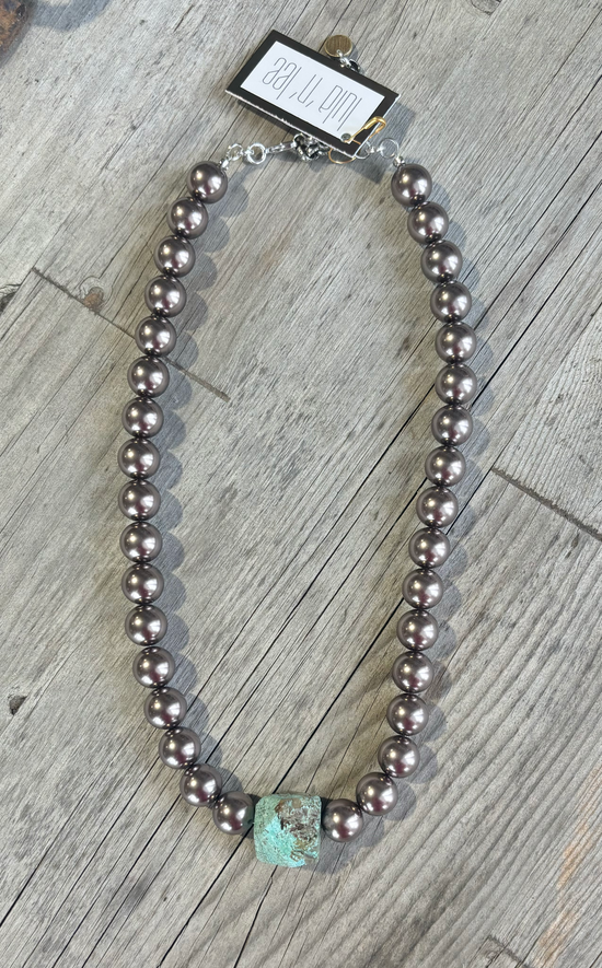 Brown Glass Pearl with Chrysocolla Accent