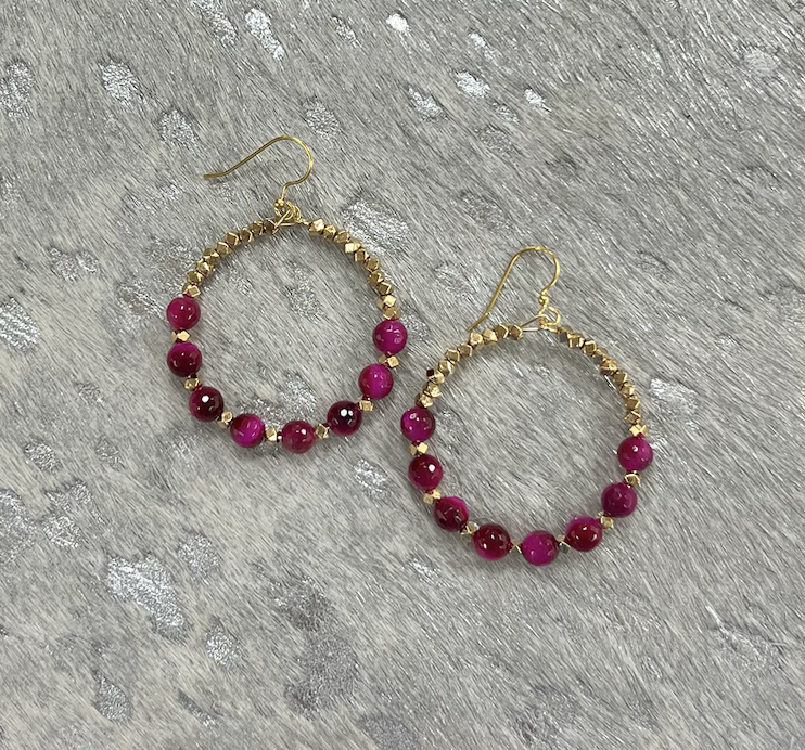 Load image into Gallery viewer, Tiny Gem Earrings - Pink Tiger Eye
