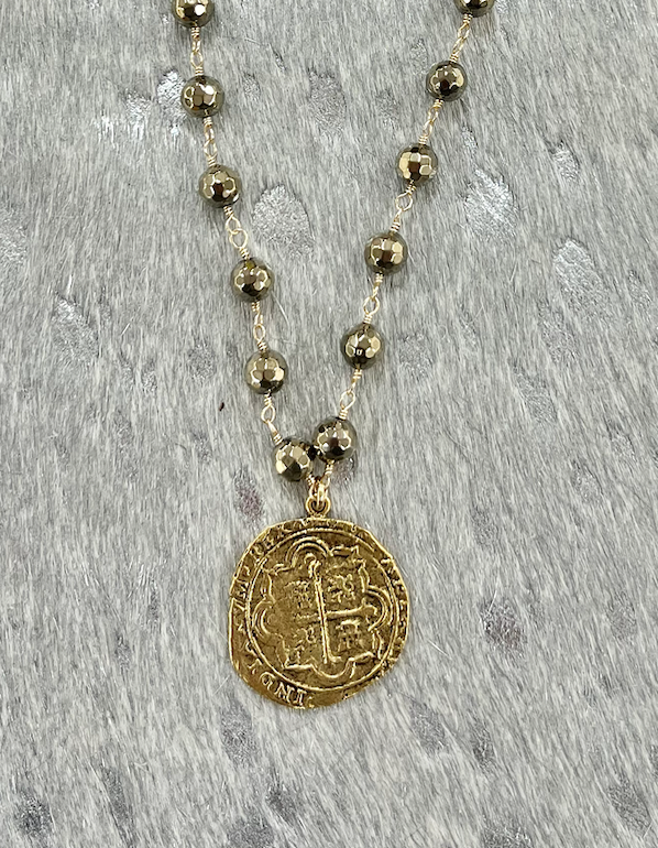 LN.114 - Pyrite Wrapped Gold Medallion
