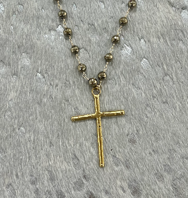 Load image into Gallery viewer, LN.115 - Pyrite Wrapped Gold Cross
