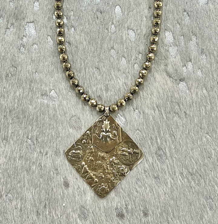 Load image into Gallery viewer, LN.121 - Pyrite White Bronze Diamond Medallion
