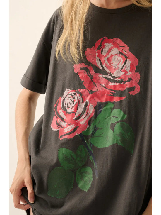 Vintage Rose Oversized Mineral-Wash Graphic Tee