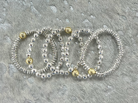Set of 5 - Silver Hematite bracelet Stack
