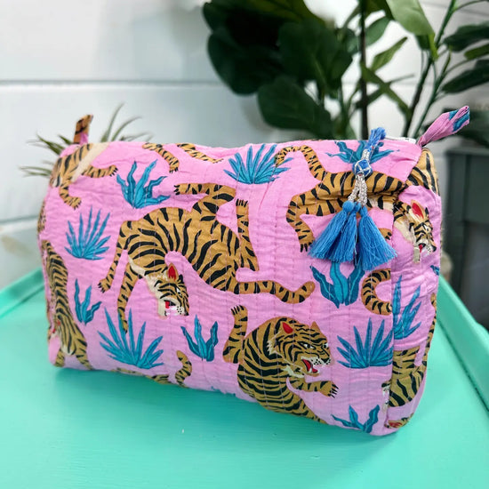 Purple Tiger Print Quilted Cosmetic Bag