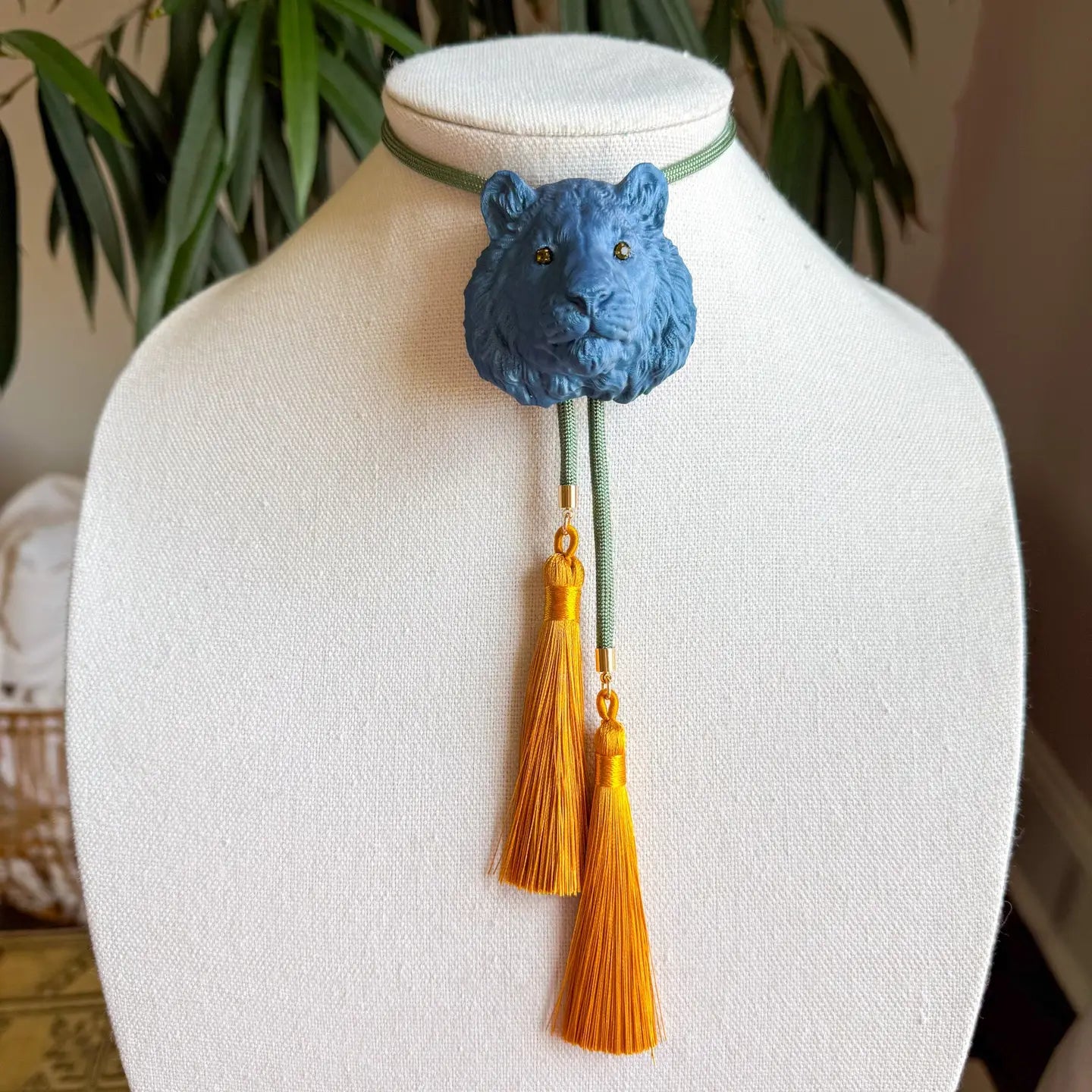 Storm Blue Tiger Bolo with Olive & Golden Yellow