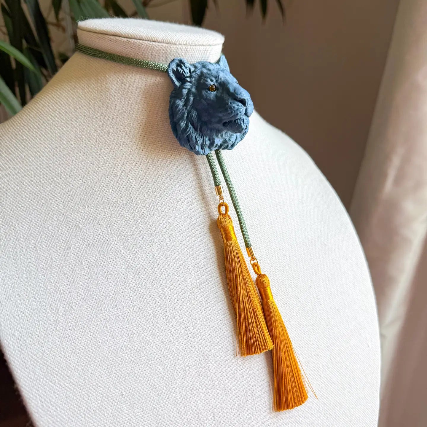 Storm Blue Tiger Bolo with Olive & Golden Yellow